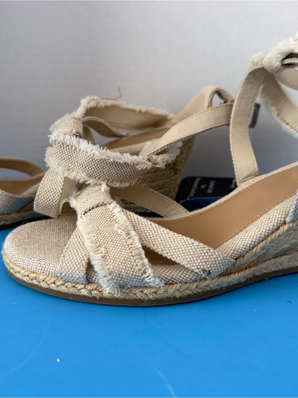 Chaps Natural Beige Canvas Espadrille Wedge Sandals